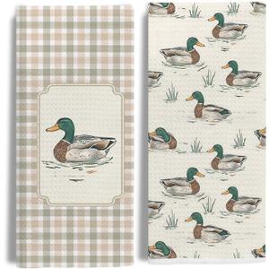 Farmhouse Mallard Duck Kitchen Towels Set of 2,Ducks Lover Dish & Hand Towels for Kitchen & Bathroom Decor,Duck Gifts for Women Lovers,16x24 Inch