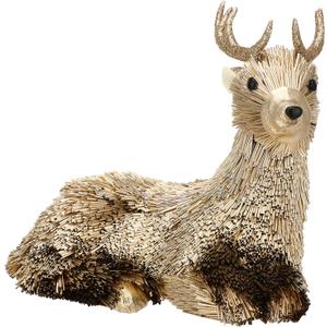 Syhood Christmas Deer Decor Champagne Sitting Deer Table Decorations 11" x 7" Reindeer Figurines Handcrafted Elk Statues Table Centerpieces for Home Fireplace, Under The Christmas Tree