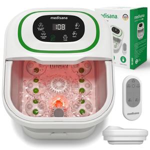 Medisana Collapsible Foot Spa, Foot Bath with Bubble, Heat, Red Light, Massage Rollers, Remote Control, Pedicure Foot Spa with 6 Motorized Rollers & 24 Massage Beads, Foot Soaking Tub for Relaxation