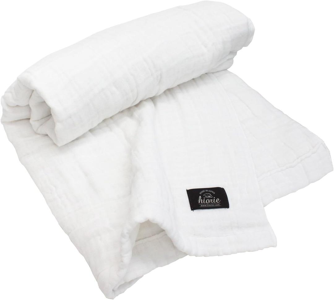 HIORIE Japanese Blanket, 8-Layered Gauze Twin Size, 100% Cotton, Lightweight Soft Breathable Blanket, All Season, Machine Washable, White, 58x79inches