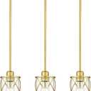 Brushed Gold Pendant Lights Kitchen Island 3 Pack, Glass Kitchen Pendant Lighting Over Island with Rod, Modern Mini Hanging Light for Kitchen Sink Dining Room, CH9176BG-3PK