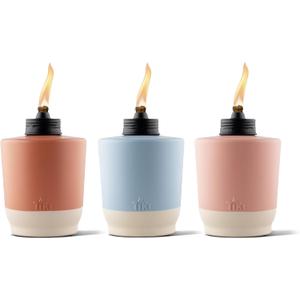 TIKI Sunset Sands Outdoor Table Torch, Decorative Outdoor TIKI Torches for Patio and Backyard, Orange, Blue, and Pink, 6 in, Pack of 3, 1124122