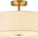 Bargeni Semi Flush Mount Ceiling Light Fixture,16 inch Drum Flush Mount Ceiling Light, Modern Light Fixtures Ceiling Mount with Matte Brass Finish, Semi Flush Ceiling Light for Bedroom,Dining Room