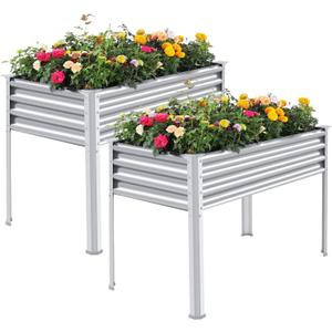 Land Guard 2 Pack Galvanized Raised Garden Bed with Legs, 482432in Large Metal Elevated Raised Planter Box with Drainage Holes for Backyard, Patio, Balcony, 700lb Capacity