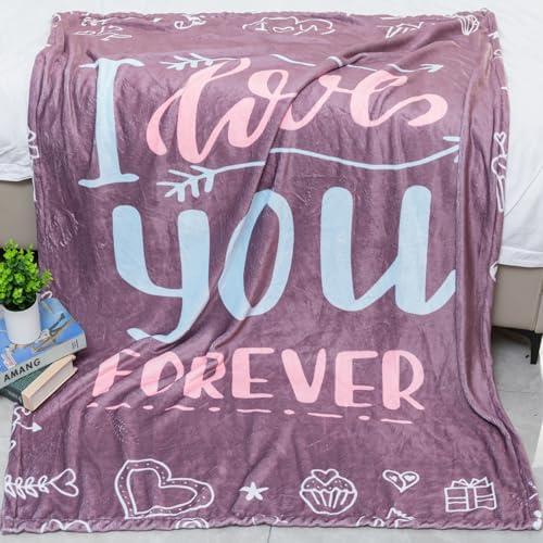 I Love You Blanket Gifts for Women Girls Cozy Throw Wedding Anniversary, Valentine's, Mother's Day, Christmas, Birthday Gift for Mom, Girlfriend, Wife, Daughter, Friend, Sister (Brown, 50“x60")