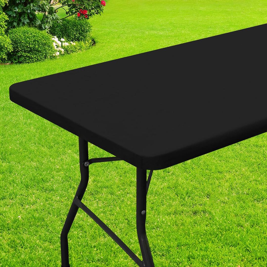 Smiry Rectangle Picnic Table Cloth, Waterproof Elastic Fitted Tablecloths for 4 Foot Tables, Washable Polyester Table Cover for Camping, Indoor and Outdoor (Black, 36"x48")