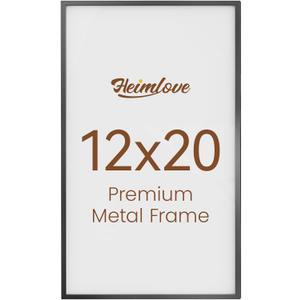 Heimlove 12x20 Metal Picture Frame,Black Aluminum Photo Frames-Real Tempered Glass,Wall Gallery Poster Puzzles Artwork frame Mounting Horizontally or Vertically Decor for Wall-1Pack