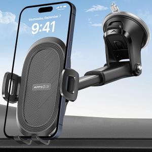 APPS2Car Suction Cup Phone Mount, Universal Phone Holders for Your Car Windshield/Dashboard/Window, Cell Phone Holder Car with Sticky Gel Pad, Compatible with iPhone, Samsung, All Cellphone (Black-1st Version)