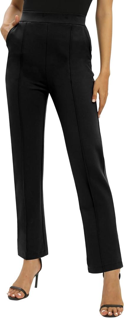 EXCHIC Women's Yoga Dress Pants Stretchy Casual Slacks Straight Leg Work Pants with Pockets (Medium, Black)