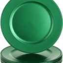 Leemxiiny 12 Pcs Metallic Bead Charger Plates 13 Inch Plastic Round Plates Bulk Wedding Beaded Chargers for Table Party Event Decoration(Green)