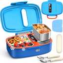 EAST OAK Cordless Electric Lunch Box for Kids with Ice Pack, Chill & Warm Zone with Scheduled Heating, Portable Leak-Proof Bento Box with Utensils, Removable Divider for Girls Boys Navy Blue