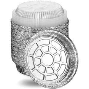 MontoPack 7 Round 40 Pack Aluminum Foil Pans with Clear Lids | Disposable Containers with Straight Walls for Storing, Baking, Meal Prep & Reheating | Freezer & Oven Safe, Recyclable