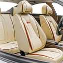 5PCS Angel Wings Front and Back Car Seat Covers Auto Interior Accessories with Water Proof Nappa Leather for Cars SUV Pick-up Truck Universal Comfortable and Breathable (Full Set, Beige)
