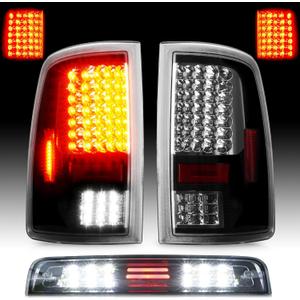 Tail Lights Assembly [LED Kit] + 3rd Third Brake Cargo Lamp Fit for Dodge Ram 1500 2009-2010, 2500 3500 2010, for Ram 1500 2500 3500 2011-2018 (Only Fit Factory Halogen Version and 921 Reverse Bulb) (Clear Lens)
