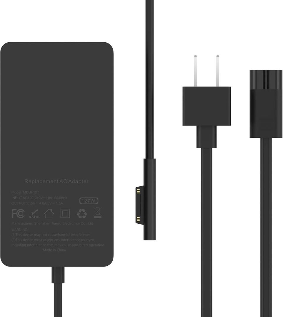 127W Charger for Microsoft Surface Book 3, Compatible with 102W Surface Book 2, 1, Laptop Studio 2, 1, Power Adapter for Windows Surface Pro/Laptop/Go, 10FT Cable with Powerful Magnetic Plug, LED (Black)