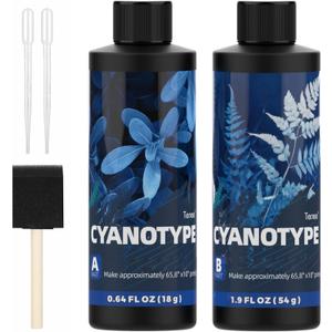 16oz Art Cyanotype Chemicals Kit for Photographic Blueprints, Cyanotype Sensitizer Dye Powder, Sun Printing Kit for Paper, Fabric, Wood, Leather, Canvas, Pre-Coated Paper for Creative Projects