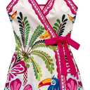 SOLY HUX Women's Tropical Print Mini Dress Summer Wrap V Neck Bow Tie Vacation Dresses XS