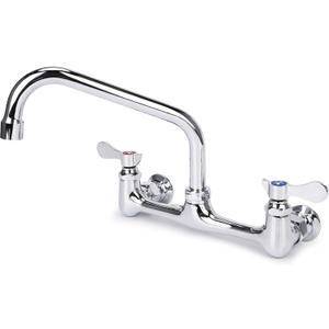 Wall Mount Kitchen Faucet 8" Center Commercial Sink Faucet with 8 Swivel Spout Dual Handles Brass Utility Sink Faucet for Laundry Room Restaurant Polish Chrome Wall Mount Kitchen Faucet 8" Center Commercial Sink Faucet with 8 Swivel Spout Dual Handles Brass Utility Sink Faucet for Laundry Room Restaurant Polish Chrome