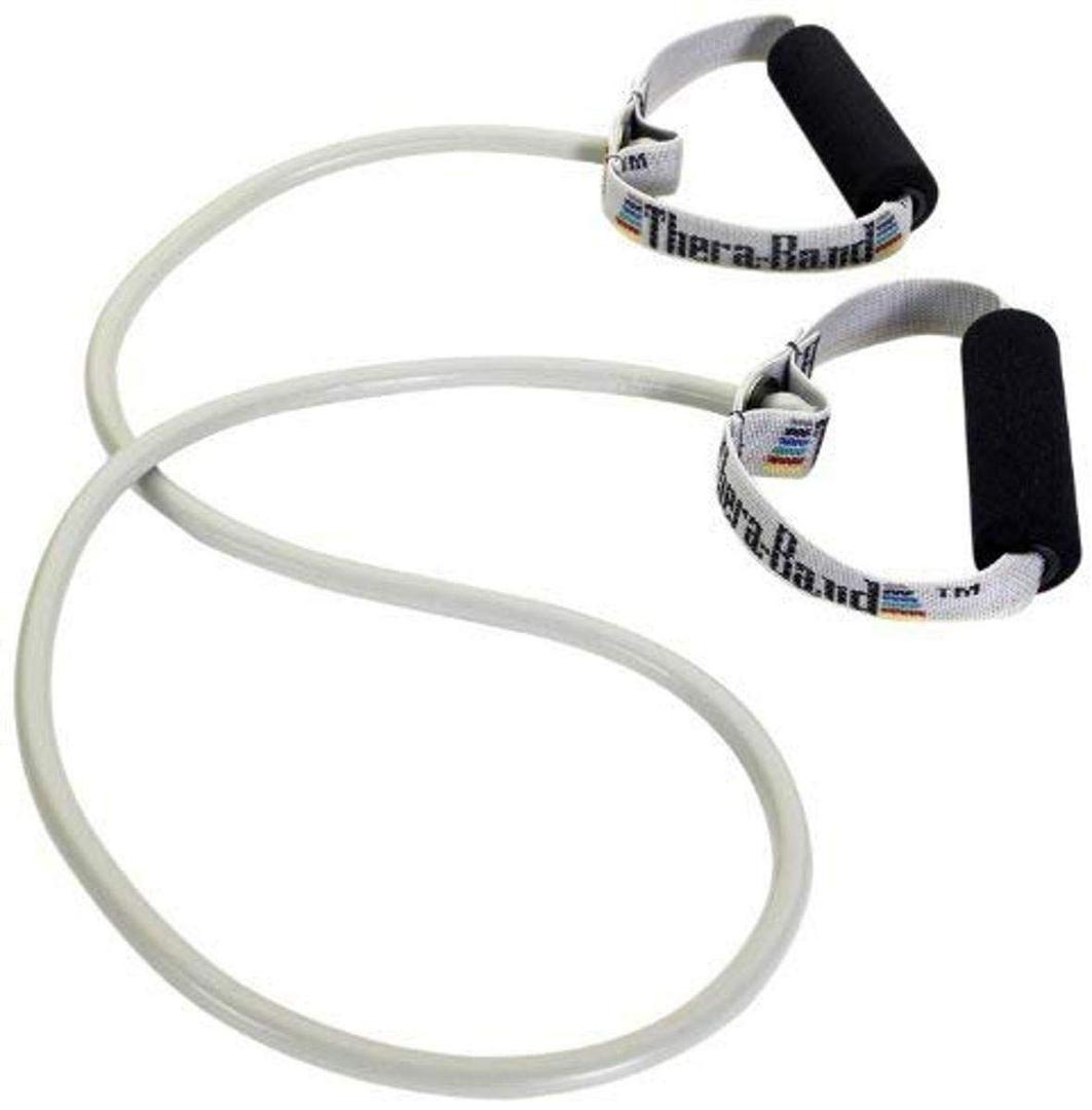 THERABAND Resistance Tubing with Soft Handles, Silver, Super Heavy Level, 50" Latex Stretch Resistance Bands for Exercise, Professional Workout Bands for Upper & Lower Body, Color-Coded Levels