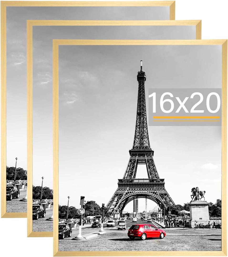 kennethan Picture Frame, Wall Gallery Poster Frames, Horizontal or Vertical Wall Mounting (Gold, 16x20-3 Pack)