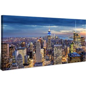 Extra Large New York City Wall Art NYC Skyline Office Wall Decor Sunset Manhattan Skyline Canvas Prints Modern Skyscraper Cityscape Pictures Artwork for Living Room Bedroom Home Decoration 30x60"