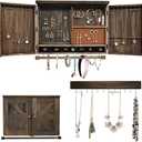 Rustic Wall Mounted Jewelry Organizer,Vintage Wooden Hanging Jewelry Holder Box with Barndoor Decor for Necklaces, Earings, Bracelets, Rings, Accessories. Includes Hook Organizer