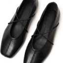 Womens Ballet Flats Black Square Toe Flats with Criss Cross Strap Comfortable Dress Shoes for Office Work Casual, Size 6.5