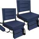 Stadium Seats with Back Support,Bleacher Chairs with Cushion, Portable Folding Stadium Chair with Removable Cushion and Large Pocket for School Events Sports Game(Navy Blue 2 Pack), 16.4"w X 11.4"d X 15.6"h