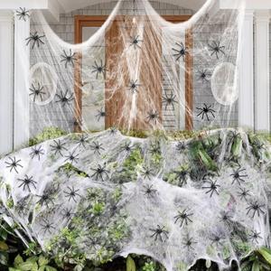 2000 sqft Spider Web Decoration Halloween with 50 Black Spiders Super Stretched Spider Cobwebs for Indoor and Outdoor Holiday Spider Decorations