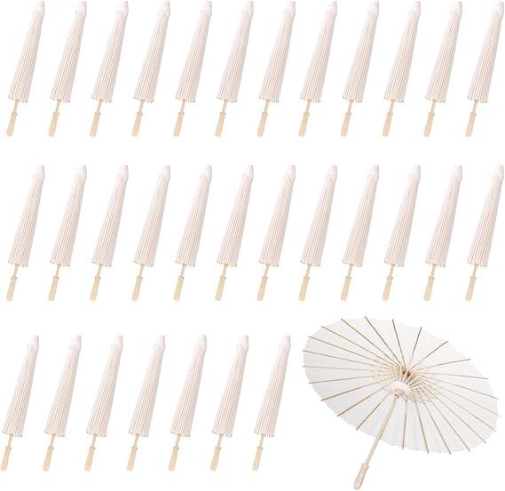 MBJZSL 30 Pack White Paper Umbrellas, 23.6 Inch Paper Parasol Umbrella Chinese Japanese Style DIY Umbrellas Decorative Vintage Decor for Wedding Props