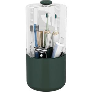 YOOLENS Toothbrush Holder with Cover 360 Rotating 4 Compartments Bathroom Toothpaste Electric Toothbrush Organizer, Dark Green