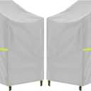 Stackable Patio Chair Cover - 600D High Back Outdoor Chair Cover Waterproof & Heavy Duty, 2 Pack Lawn Furniture Stacking Seat Cover for 4-6 Outdoor Stackable Dining Chairs - 28 x 36 x 47 Inch