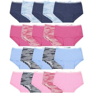 Fruit of the Loom Girls' Cotton Boyshort Underwear, 20 Pack-Fashion Assorted, 14