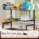 YKLSLH 4 Baskets Over The Sink Dish Drying Rack, Extendable Large Capacity Sink Rack, Metal Drying Rack Saving Space,for Most Sinks (26.57"-35")