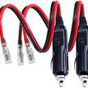 [2 PACK] 12v 12Volt Replacement Cigarette Lighter Male Plug with Leads - Car Adapter Dc Battery Charger Kit Connectors Cigar Plugs Power Supply Accessories Heavy Duty Cord Auto Cable Led Light 15Amp