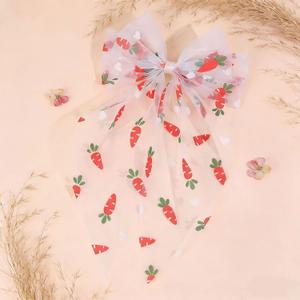 Cute Carrot Hair Clips Easter Bows Clips Large Mesh Bow Spring Clip Carrot Hair Pins Bowknot Women Girl Hair Accessories for Easter Party Festival Supplies(05)