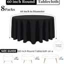8 Pack Black Round Tablecloths 60 Inch Black Table Cloth (Fits 20-48 Inch Tables) Stain and Wrinkle Resistant Reusable and Washable Polyester Fabric for Buffet Wedding Party and Banquet