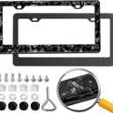 Real Carbon Fiber License Plate Frame, 100% Pure Carbon Fiber Frame, Black License Plate Holder Coverwith Screw Caps, Anti-Vibration Pads, (Forged 2 Hole)
