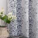Living Room Curtains 63 Inch Length 2 Panels with Ikat Ogee Design Window Treatments Grommet 50% Heat Blocking Coastal Unique Moroccan Pretty Blackout Curtains for Bedroom Navy Blue and Gray White
