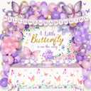 Butterfly Baby Shower Decorations for Girl, Purple Pink Floral Baby Shower Supplies, A Little Butterfly Is On the Way Backdrop Balloon Tablecloth Banner Cake Cupcake Topper Cutout