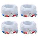 4 Pack 100 Ft Tainston BNC Video Power Cable BNC Extension Wire Video Security Camera Cord with Connectors for CCTV Camera DVR Surveillance System (White)