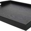 DILLMAN Serving Tray Large Black Wood Rectangle Food Tray Butler Tray Breakfast Tray with Handles (Large+Small)