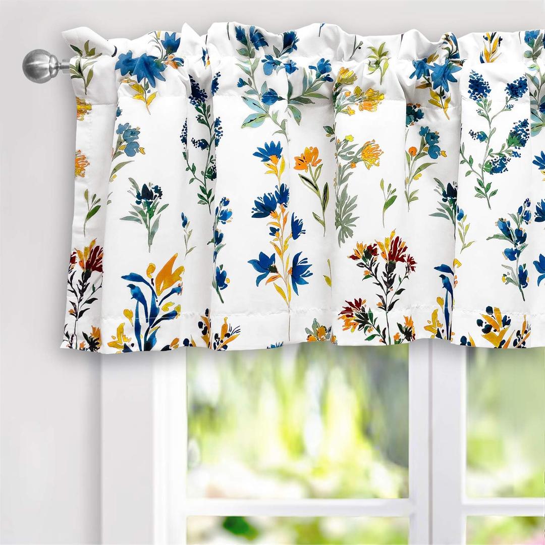DriftAway Sylvia Floral Botanical Herbs Watercolor Printed Pattern Lined Blackout Thermal Insulated Window Curtain Valance Rod Pocket Single 52 Inch by 18 Inch Plus 2 Inch Header Multi