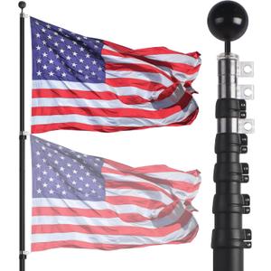 NELXINJO 20ft Telescopic Flag Pole - Extra Thick Outdoor Telescoping Flag Poles with 3x5 American Flag for Residential or Commercial,Black