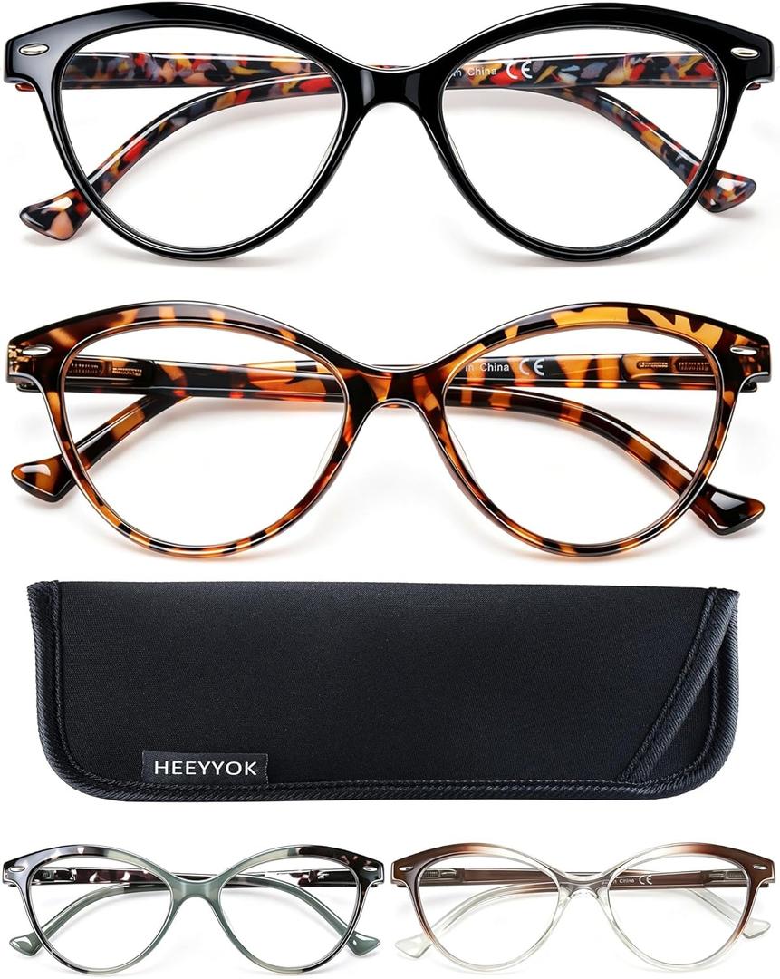HEEYYOK 1.75 Readers For Women Small Face Womens Reading Glasses Cat Eye 4-Pack Cheaters Reading Glasses Comfort Spring Hinge