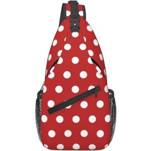 Polka Dots Crossbody Sling Bags for Women Men Abstract White Small Circle Dot on Red Background Travel Sling Backpack Casual Shoulder Bag Dice Design Dot Pattern Gym Sports Hiking Daypack