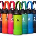 Farsea Insulated Water Bottle With Paracord Handle, Protective Silicone Boot and 2 Lids (Straw Lid & Spout Lid), Stainless Steel Water Bottle Wide Mouth, Double Wall Sweat-Proof BPA-Free, 18 oz (Neon)