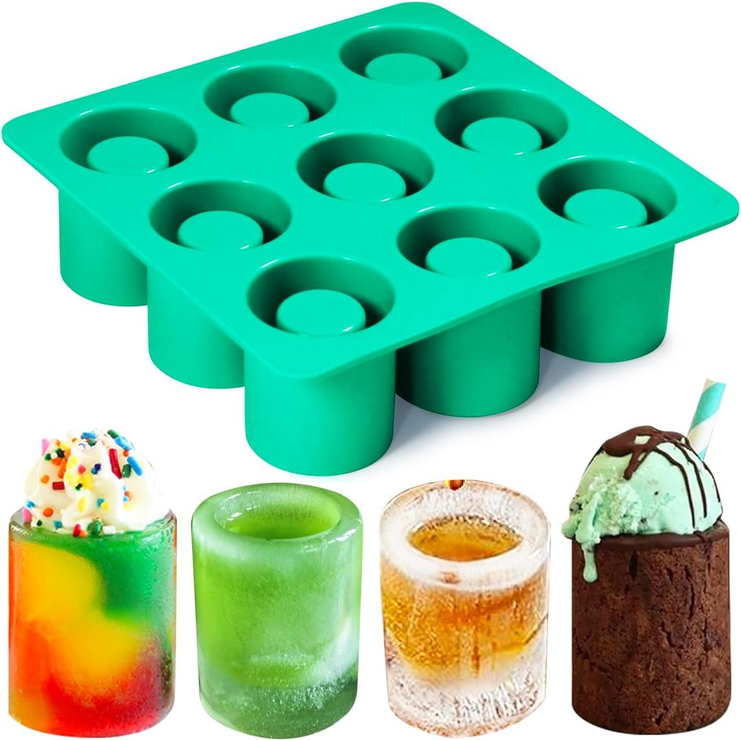 Shot Glass Silicone Molds 9-Cavity Round, Silicone Baking Set For Chocolate, Candy,Ice Cube Trays for Freezer Green