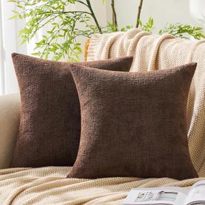 GAWAMAY Set of 2 Soft Textured Chenille Throw Pillow Covers 18x18 Inch (45x45 CM), Decorative Pillowcases Cushion Covers for Farmhouse Home Decor, Couch Living Room Sofa Bedroom Chair, Dark Brown