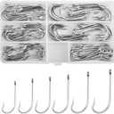 Saltwater Fishing Hooks Stainless Steel O'Shaughnessy Forged Fishing Hook Set Long Shank Hooks Extra Strong for Saltwater Freshwater (natural)